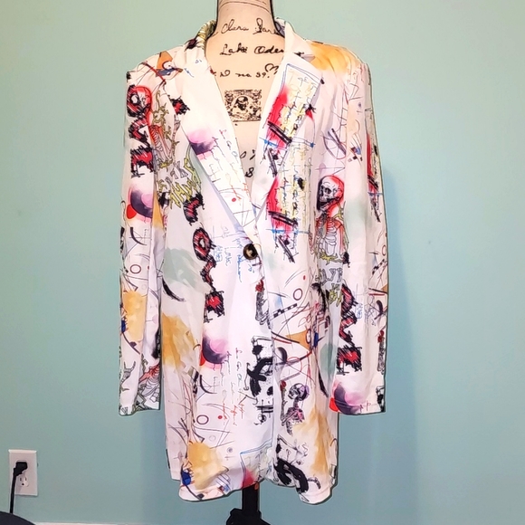 Graffiti print white blazer 2x - Picture 2 of 5